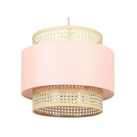 Lampe suspension en rotin rose et naturel