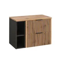 Meuble sous-vasque 80cm 2 niches naturel et noir