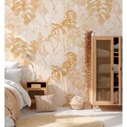 Papier peint panoramique motif floral Beige sable 384x300cm
