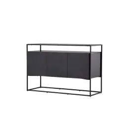 Buffet bas 3 portes en bois et métal noir noir