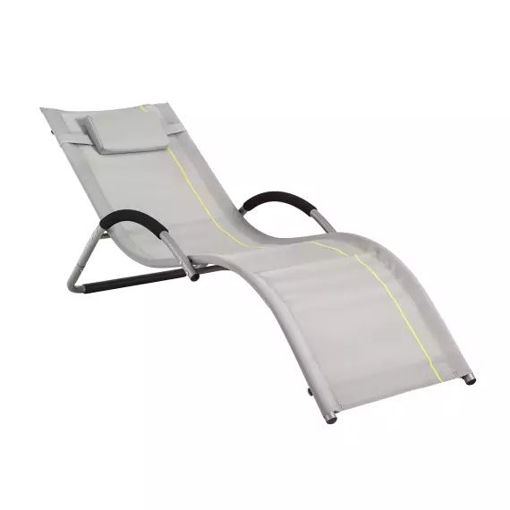 Chaise longue grise avec appui-tête cardre en métal