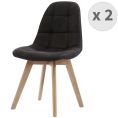 image de chaises scandinave Chaise scandinave microfibre vintage marron foncé pieds chêne (x2)