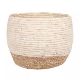 Cache-pot en fibre végétale beige et camel H23