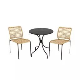 Salon de jardin 2 personnes – 1 table ronde 70cm et 2 chaises cordage