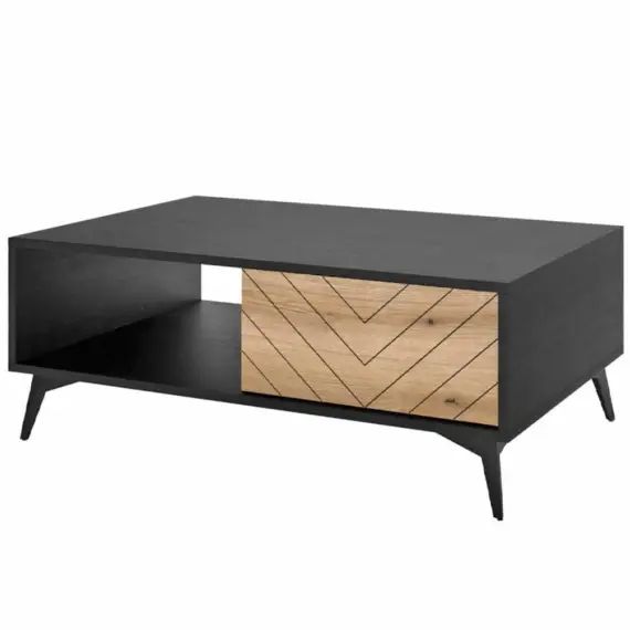 Table basse style Industriel 104 cm Noir / Bois