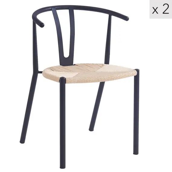 Lot de 2 chaises en métal et corde noir