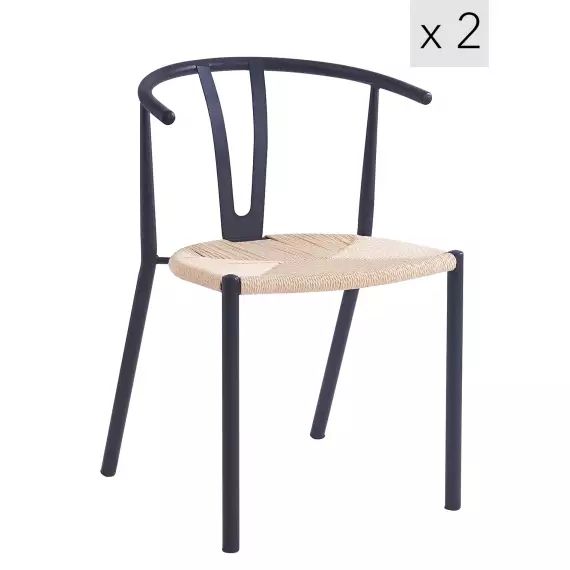 Lot de 2 chaises en métal et corde noir