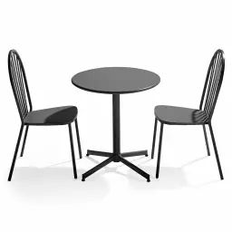 Ensemble table ronde et 2 chaises de jardin bistrot en métal gris