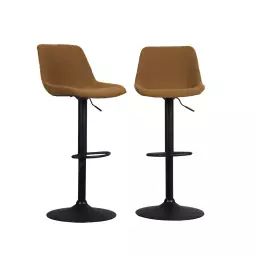 Lot de 2 tabourets de bar réglables bouclettes moutarde