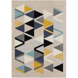 Tapis Géométrique Multicolore – Beige et Bleu – 120x170cm