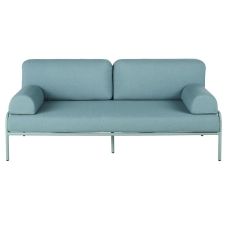 Canapé de jardin 2/3 places en tubes d’aluminium et coussins bleu clair avec accoudoirs amovibles