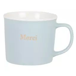 Mug en porcelaine bleue et blanche avec inscription dorée