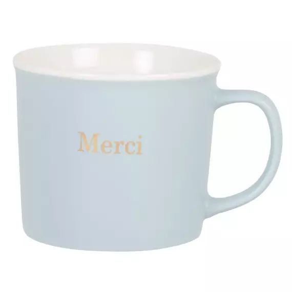 Mug en porcelaine bleue et blanche avec inscription dorée