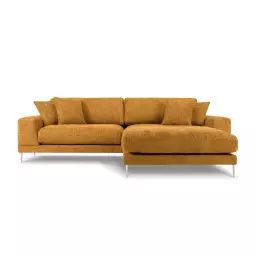 Canapé d’angle droit 5 places en tissu structuré jaune