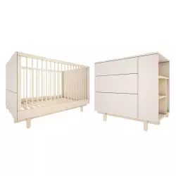 Chambre bébé : Duo – Lit évolutif 70×140 commode 3 tiroirs beige