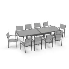Table de jardin extensible 10 places en aluminium anthracite et gris