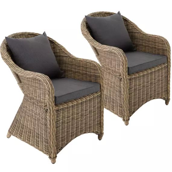 Lot de 2 fauteuils de jardin luxe marron naturel