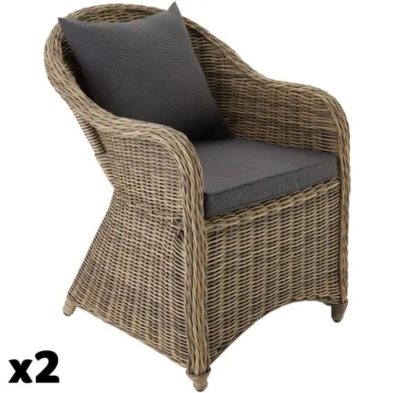 Lot de 2 fauteuils de jardin luxe marron naturel
