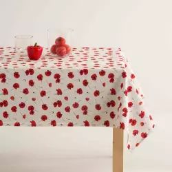 Nappe imprimée rouge avec traitement anti-taches coton 140x140 cm TREE