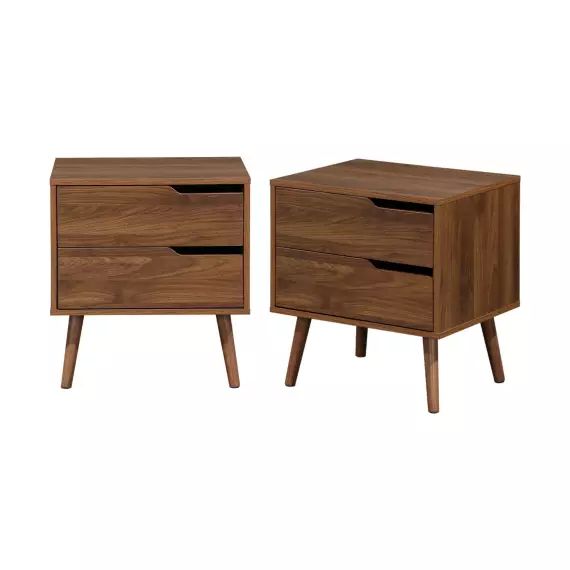 Lot de 2 tables de chevet décor bois teinté noyer