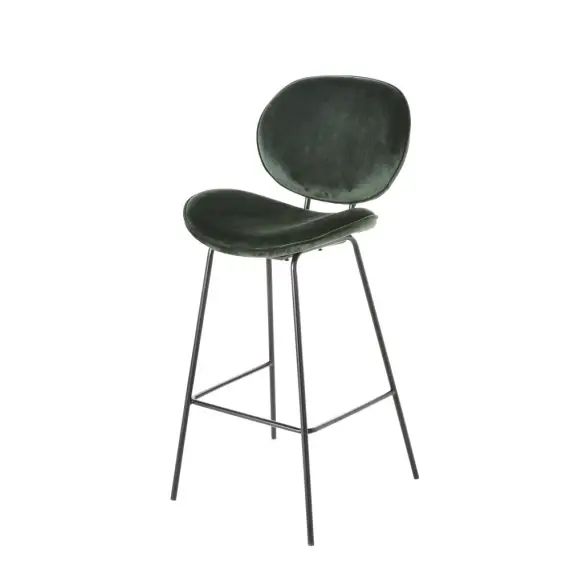 Chaise de bar en velours vert et métal noir Luna