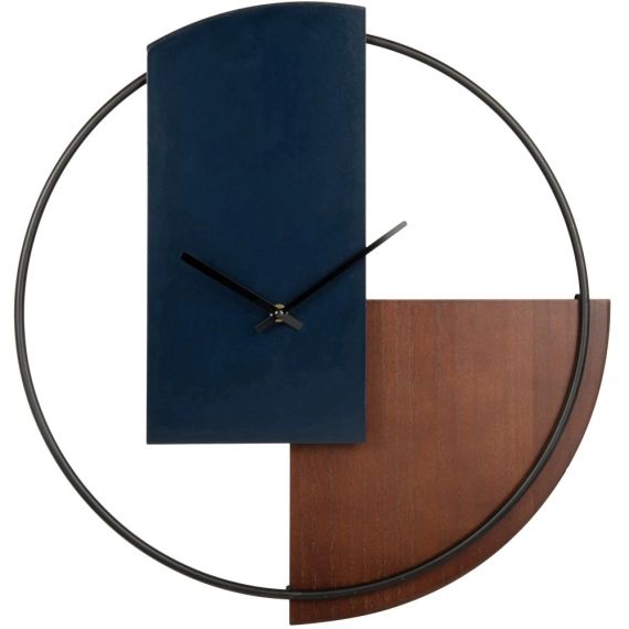 Horloge ajourée style moderne bois marron et métal noir D48