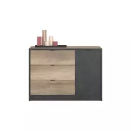 Commode 1 porte + 3 tiroirs TORONTO coloris imitation chêne authentic et steam black