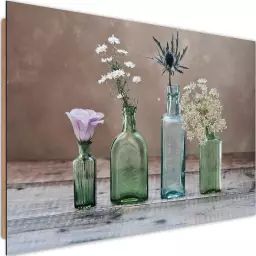 Tableau fleurs de bois dans des vases en verre Bois Marron