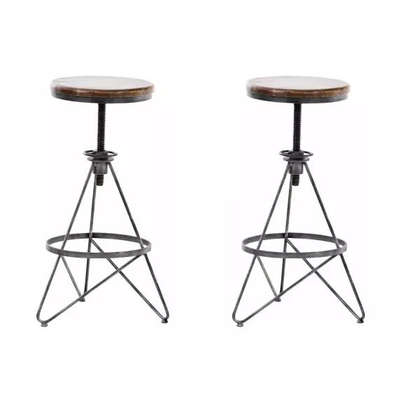 Lot de 2 tabourets de bar industriel en métal Argent