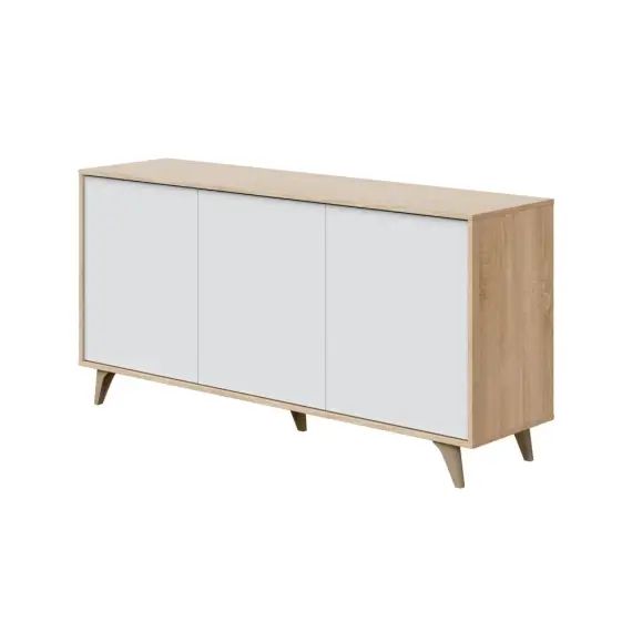 Buffet moderne 3 portes effet bois et blanc