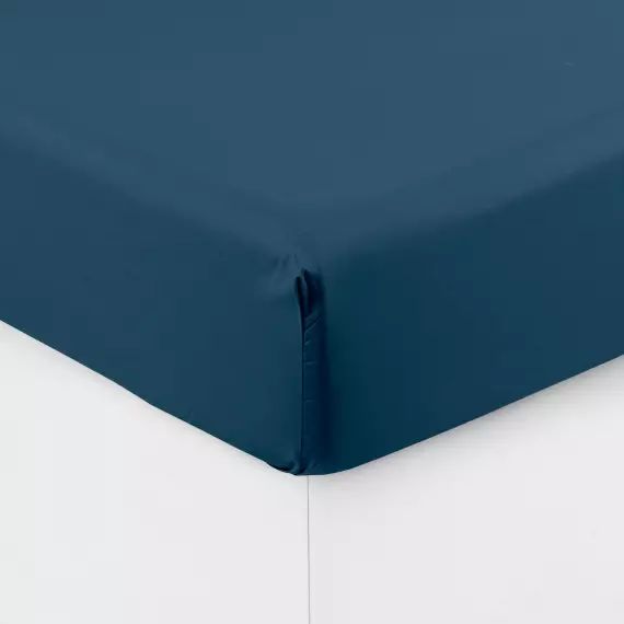 Drap housse percale de coton bleu