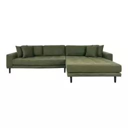 Canapé d’angle droit en tissu pieds noirs L290cm vert olive 4 places