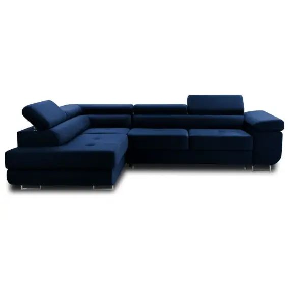Canapé d&rsquo;angle gauche convertible 5 places en velours bleu nuit