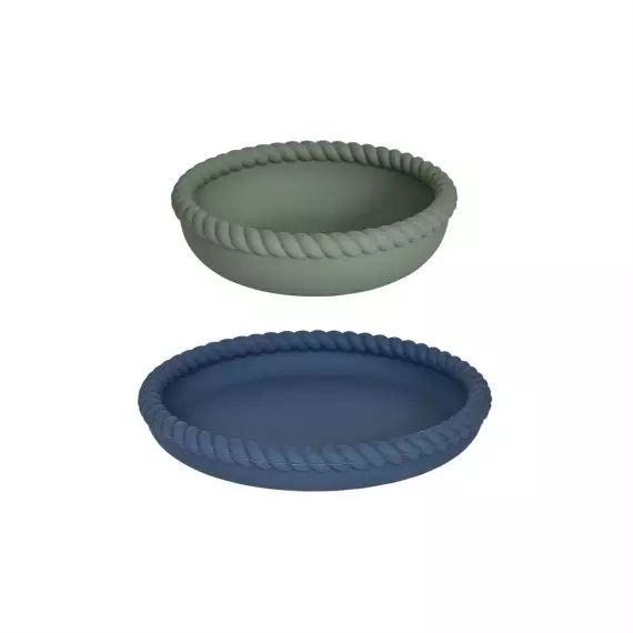 Assiette et bol bleu en silicone Ø18xH2,8cm