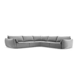 Canapé d’angle symétrique 7 places en tissu velours gris