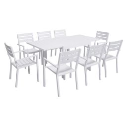 Salon de jardin table 90/180cm en aluminium blanc