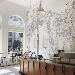 Papier peint panoramique village en fleurs 300 x 250 cm gris