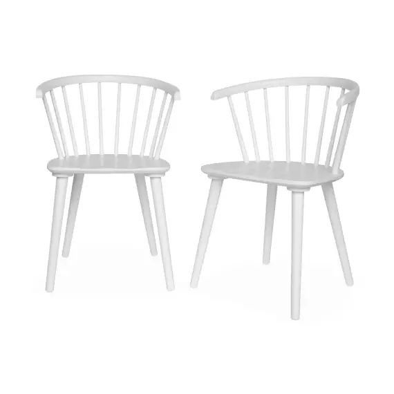 Lot de 2 chaises blanches à barreaux en bois et contreplaqué