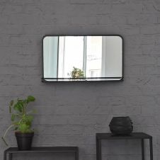 Miroir rectangulaire en métal noir avec étagère 60 x 35 cm – Bricklane – intérieur/extérieur
