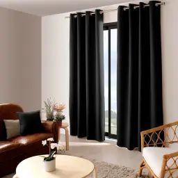 Rideau occultant et isolant uni noir polyester 140x240cm