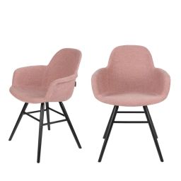 2 chaises avec accoudoirs en tissu vieux rose