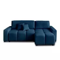 Canapé d’angle réversible convertible 4 places tissu bleu ardoise