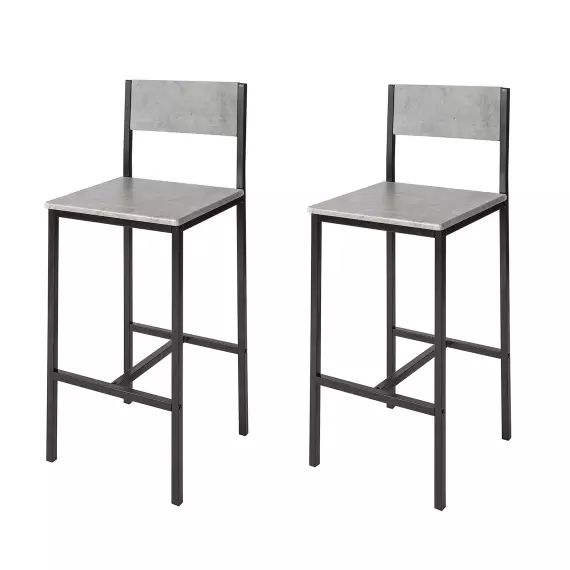 Lot de 2 Chaises de Bar avec Repose-Pieds effet bois gris