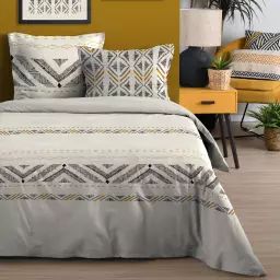 Parure de lit au style ethnique et graphique coton naturel 220 x 240