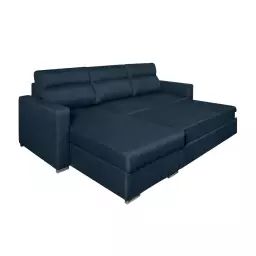 Canapé d’angle KEI réversible convertible en tissu – Bleu pétrole – 242 x 177 x 95 cm – Usinestreet