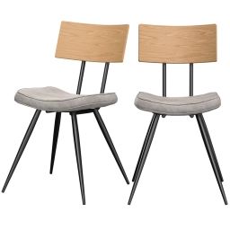 Chaise en bois clair et cuir synthétique gris (lot de 2)