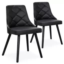Lot de 2 chaises scandinaves bois noir et simili noir