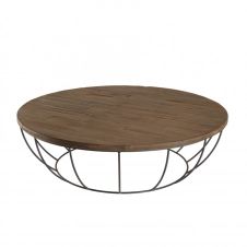 Table basse coque 120 cm bois teck recyclé métal noir