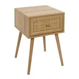 Table de chevet avec 1 tiroir en rotin et panneaux de particules beige