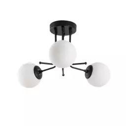 Plafonnier noir simple 3 lumières avec sphères opales